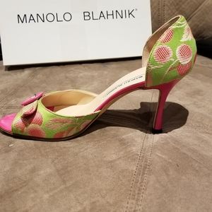 Manolo Blahnik cherry open toe heels size 37.5